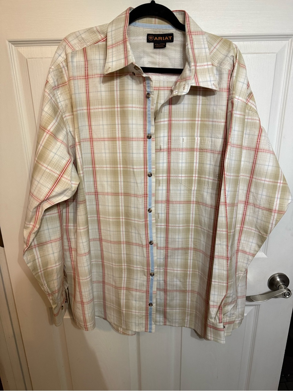 Ariat Cream Plaid Button-Up Shirt with Red Accents